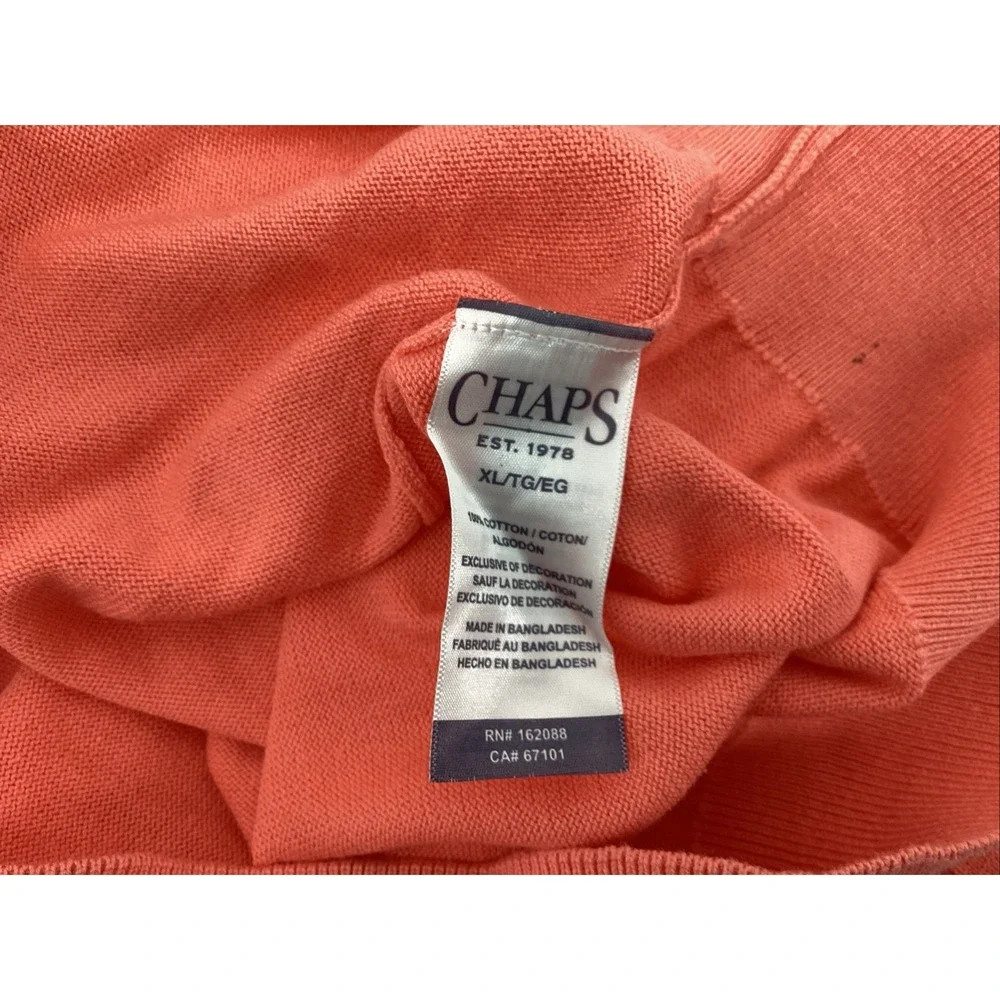 CHAPS Men's XLarge Quarter Zip Pullover Coral Rose 100% Cotton Long Sleeve